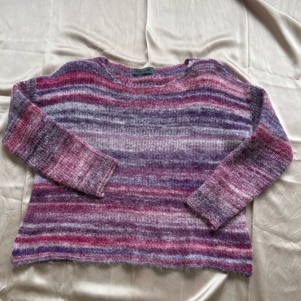 Mohair Mix Striped Crewneck Sweater in Purple and Pink